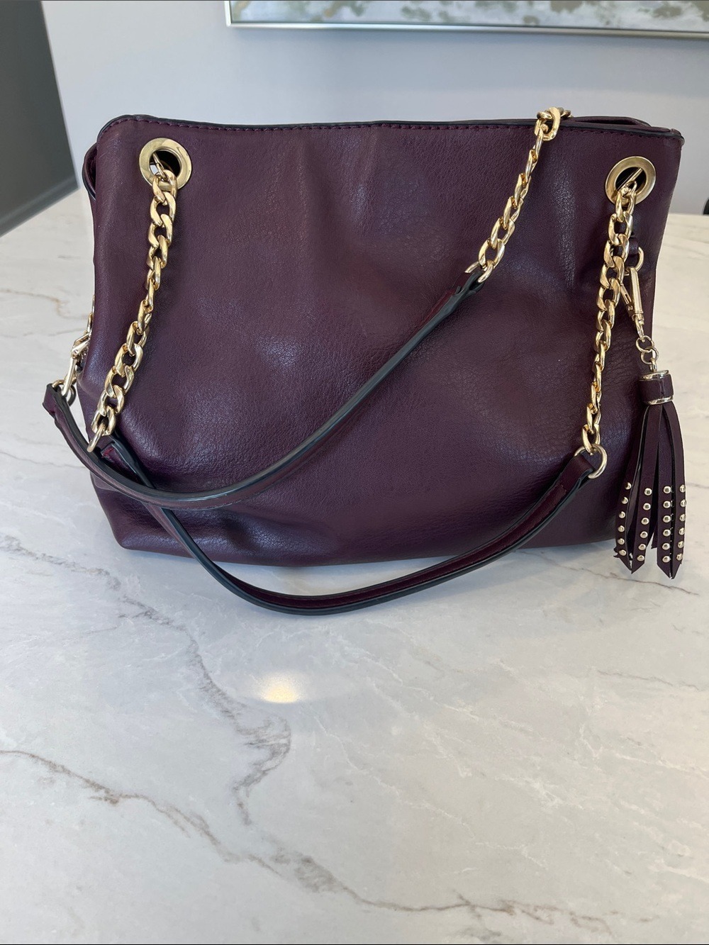 Plum Shoulder Bag with Gold Chain Detail